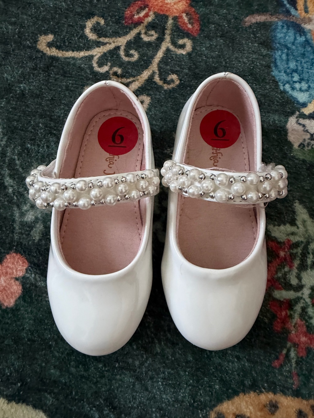 Cynthia Rowley White Pearl-Embellished Mary Jane Kids Shoes